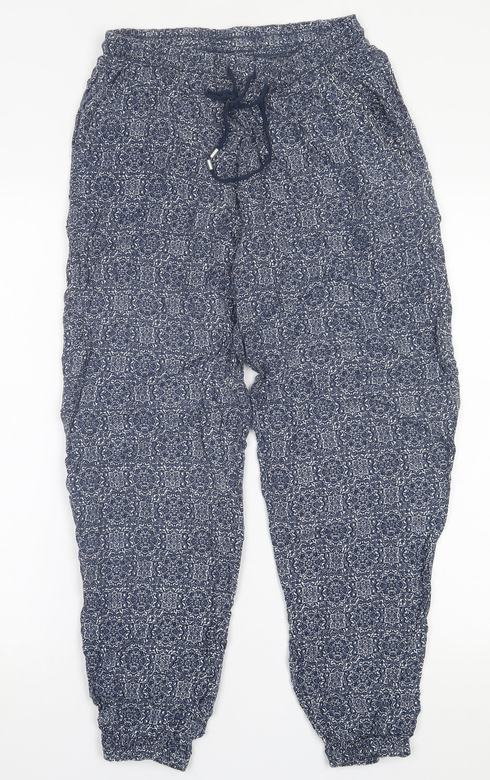 primaerk Womens Blue Geometric Viscose Cropped Trousers Size 14 L25 in Regular Tie