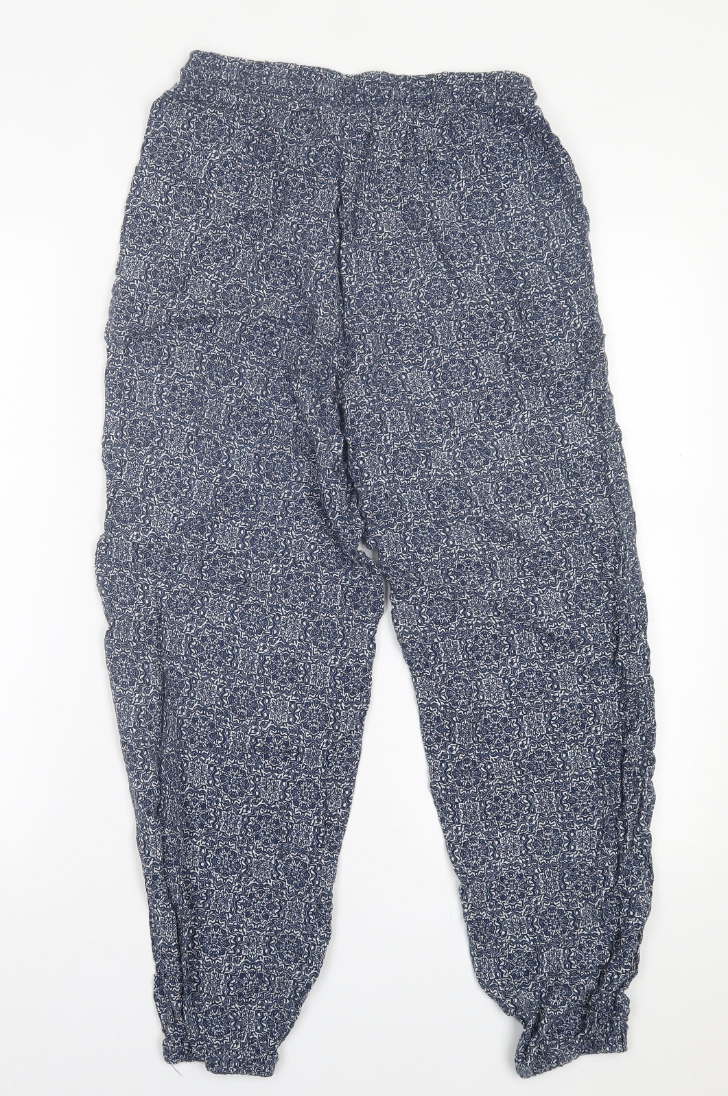 primaerk Womens Blue Geometric Viscose Cropped Trousers Size 14 L25 in Regular Tie