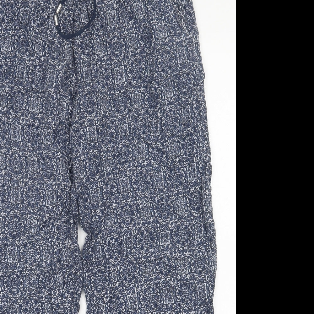primaerk Womens Blue Geometric Viscose Cropped Trousers Size 14 L25 in Regular Tie
