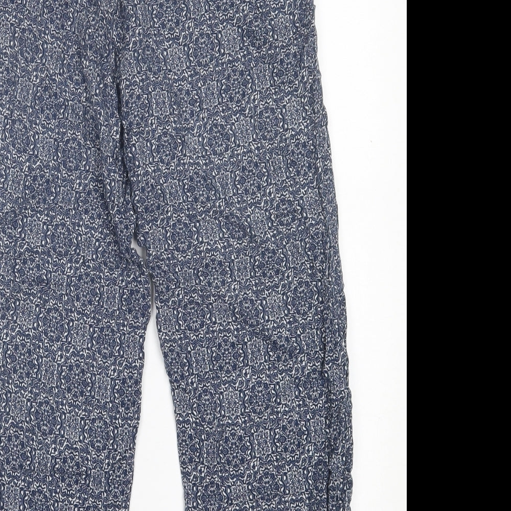 primaerk Womens Blue Geometric Viscose Cropped Trousers Size 14 L25 in Regular Tie