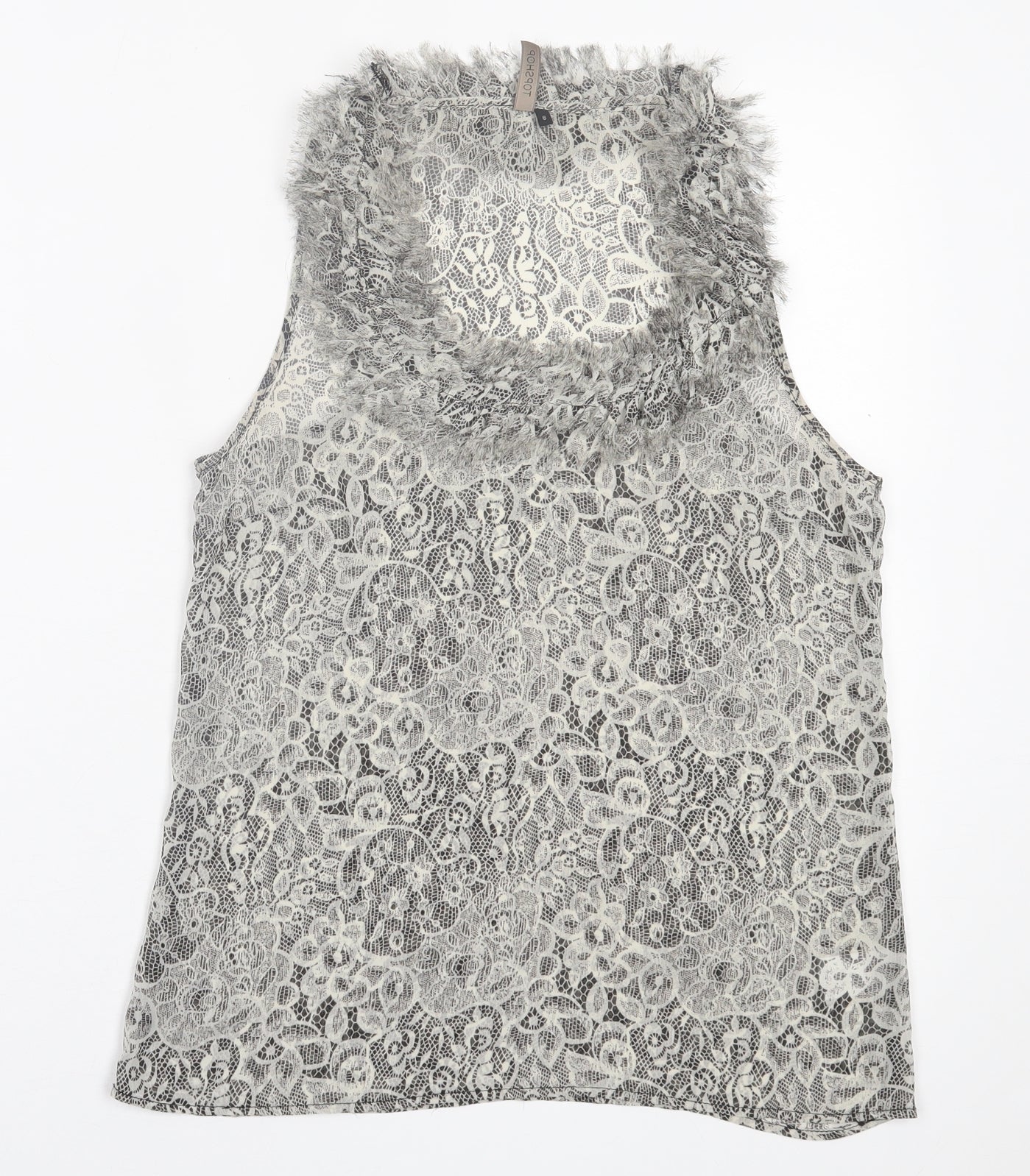 Topshop Womens Grey Floral Polyester Basic Tank Size 8 Scoop Neck