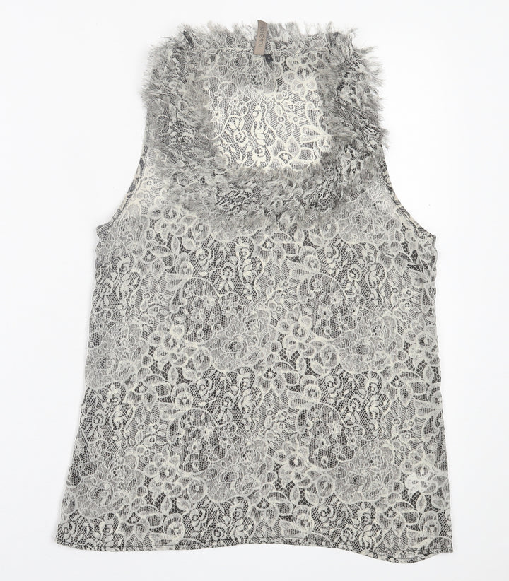 Topshop Womens Grey Floral Polyester Basic Tank Size 8 Scoop Neck
