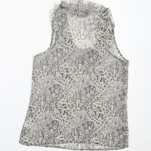 Topshop Womens Grey Floral Polyester Basic Tank Size 8 Scoop Neck