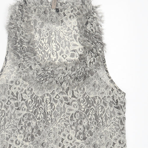 Topshop Womens Grey Floral Polyester Basic Tank Size 8 Scoop Neck