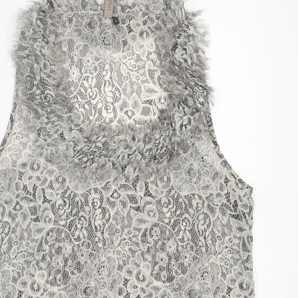 Topshop Womens Grey Floral Polyester Basic Tank Size 8 Scoop Neck