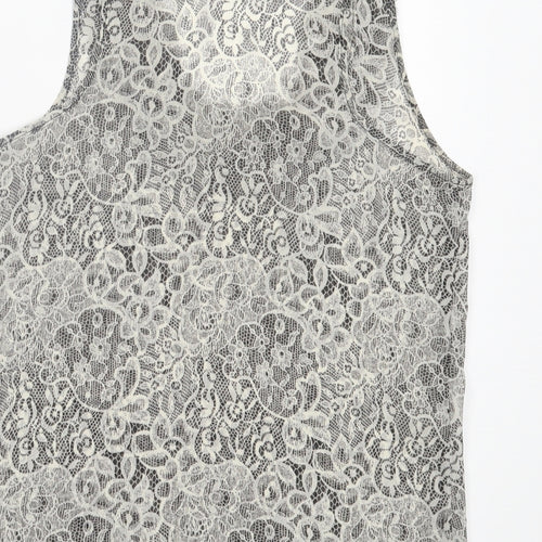 Topshop Womens Grey Floral Polyester Basic Tank Size 8 Scoop Neck