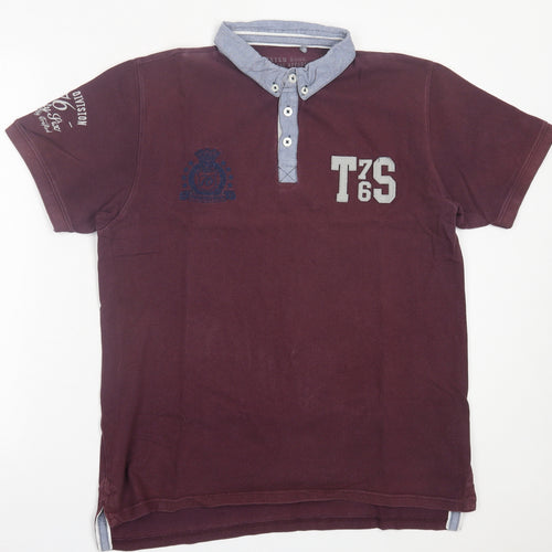 Twisted Soul Mens Purple  Cotton  Polo Size L Collared Button