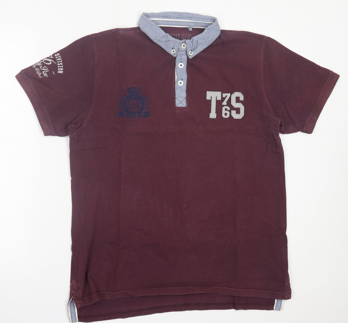 Twisted Soul Mens Purple  Cotton  Polo Size L Collared Button