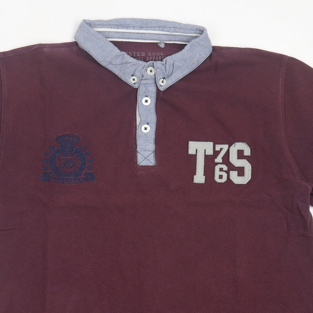 Twisted Soul Mens Purple  Cotton  Polo Size L Collared Button
