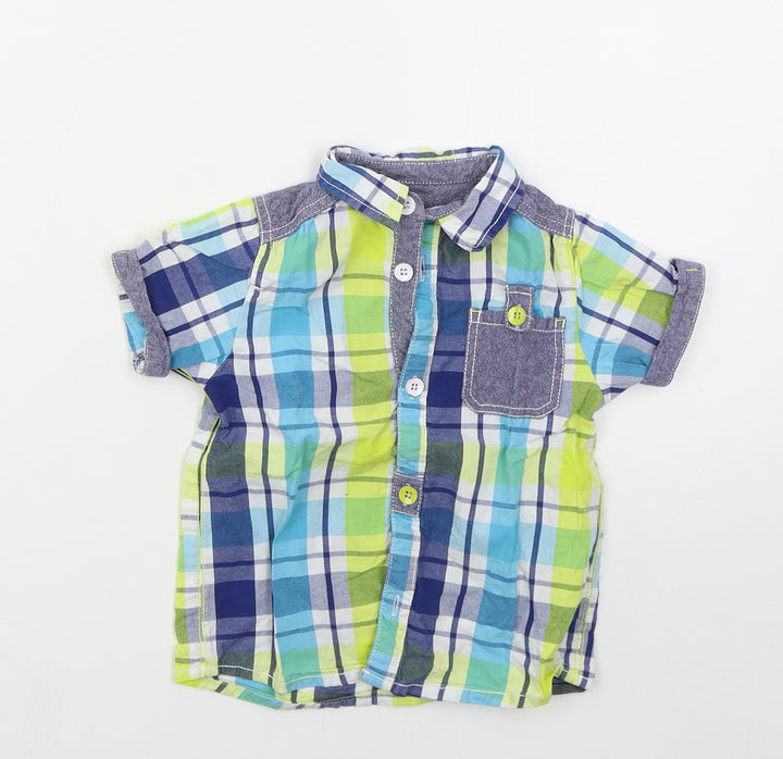 Delix Par Deux Boys Blue Check Cotton Basic Button-Up Size 24 Months Collared Button