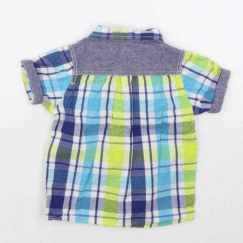 Delix Par Deux Boys Blue Check Cotton Basic Button-Up Size 24 Months Collared Button