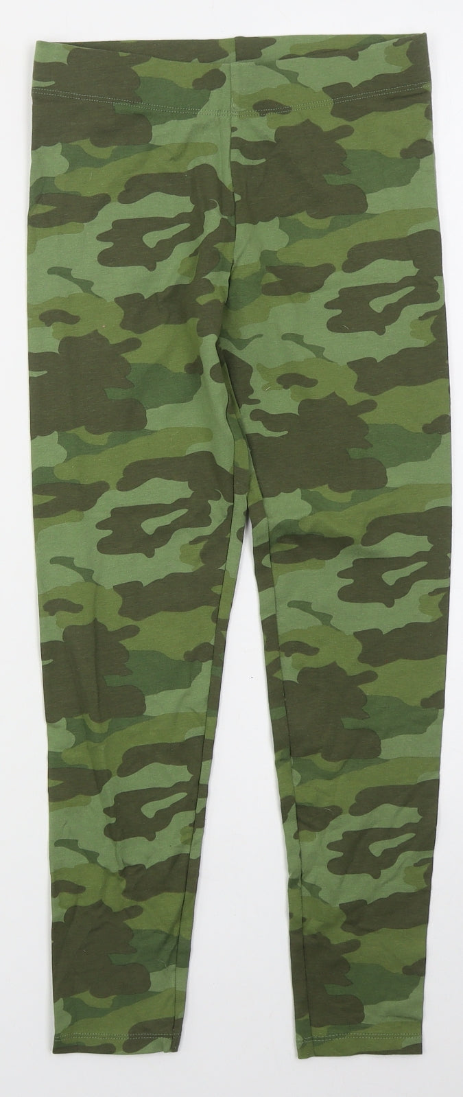 Marks and Spencer Girls Green Camouflage Cotton Carrot Trousers Size 10-11 Years  Regular Magnetic