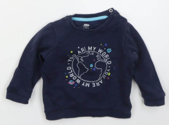 Fred & Flo Boys Blue  Cotton Basic T-Shirt Size 9-12 Months Crew Neck Pullover - You Are My World