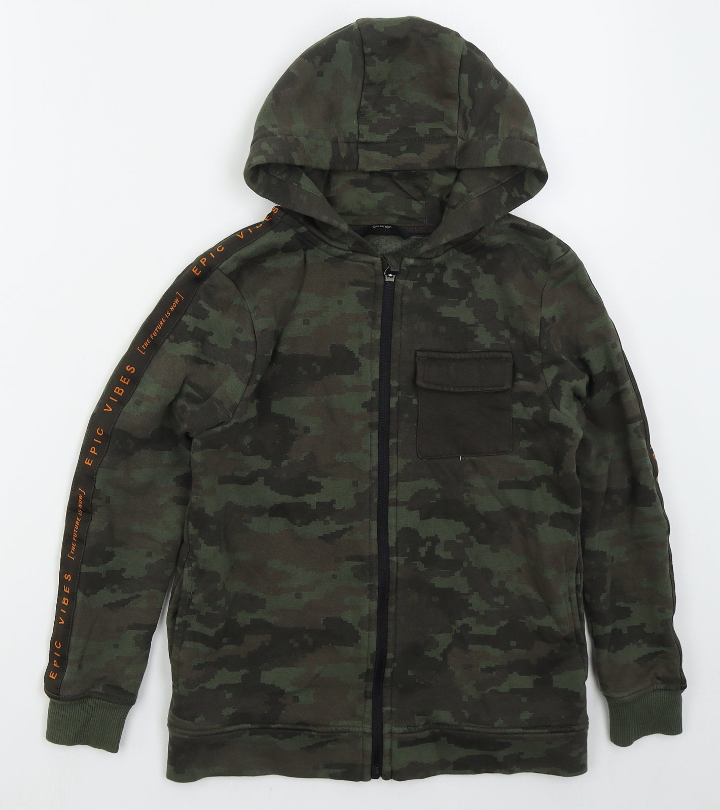 George Boys Green Camouflage Cotton Full Zip Hoodie Size 12-13 Years  Zip - Epic Vibes