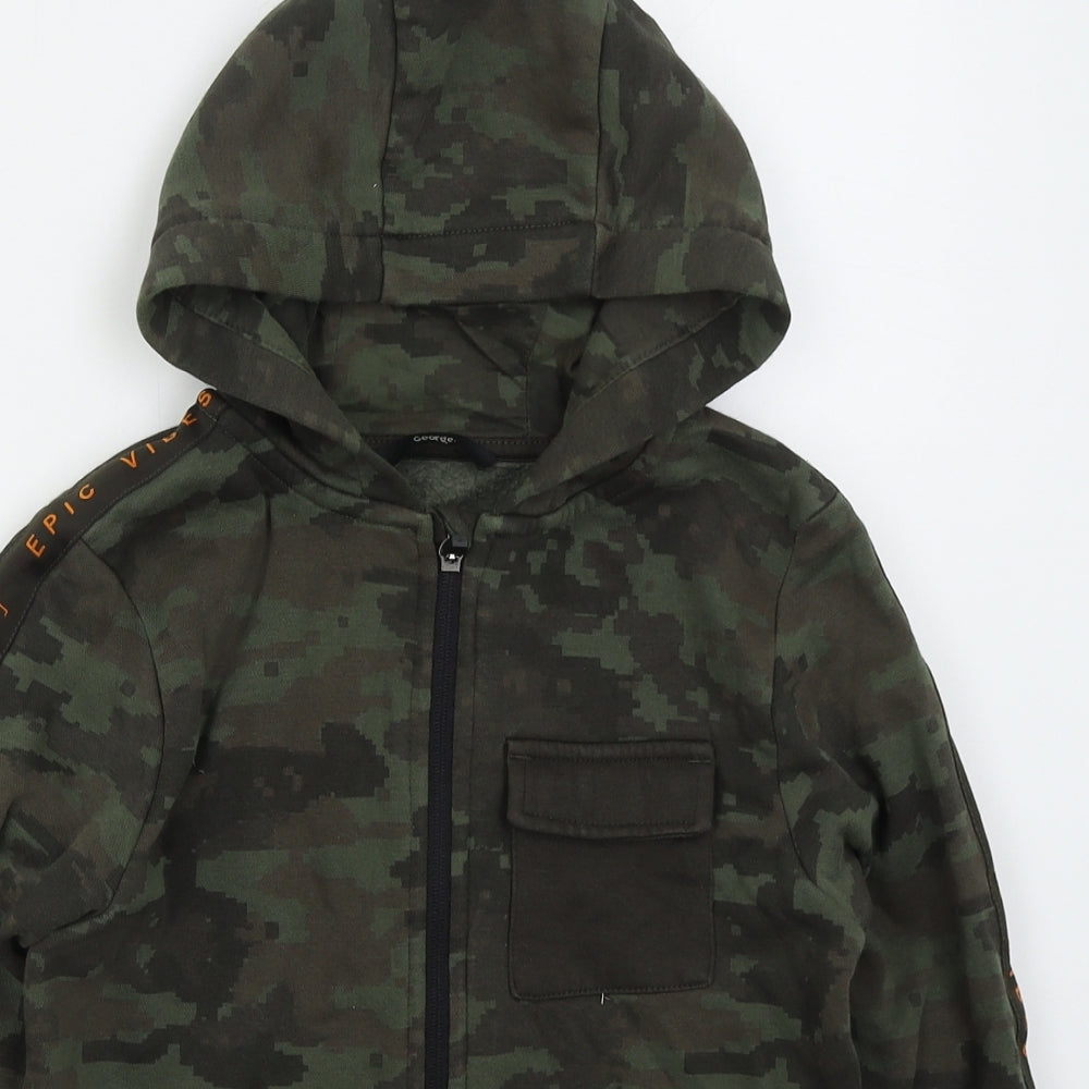 George Boys Green Camouflage Cotton Full Zip Hoodie Size 12-13 Years  Zip - Epic Vibes