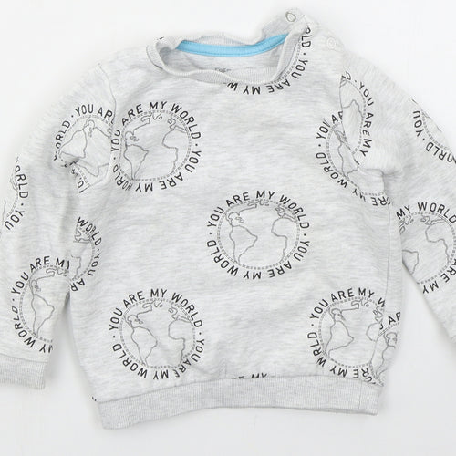 Fred & Flo Boys Grey  Cotton Basic T-Shirt Size 9-12 Months Crew Neck Pullover - You Are My World