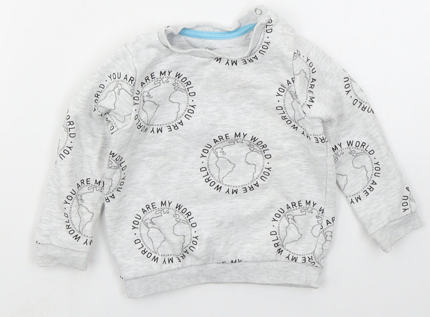 Fred & Flo Boys Grey  Cotton Basic T-Shirt Size 9-12 Months Crew Neck Pullover - You Are My World