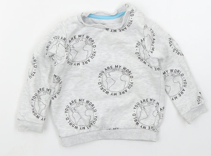 Fred & Flo Boys Grey  Cotton Basic T-Shirt Size 9-12 Months Crew Neck Pullover - You Are My World