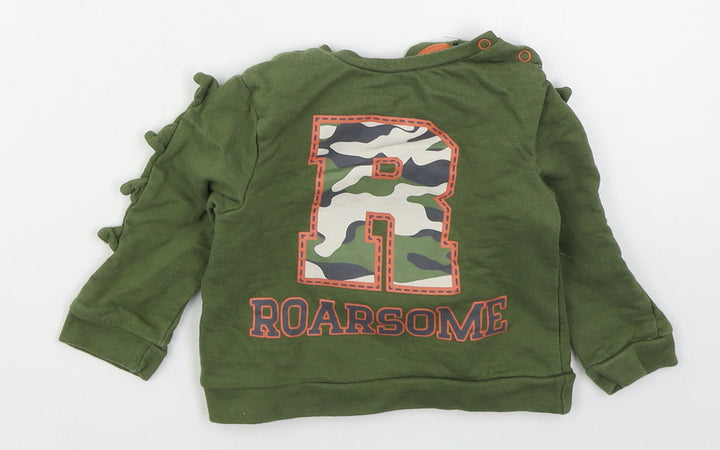 Pep&co Boys Green Cotton Basic T-Shirt Size 12-18 Months Crew Neck Pullover - Roarsome