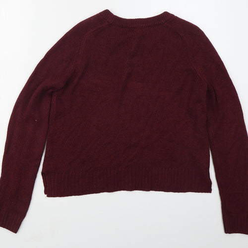 H&M Womens Red Crew Neck  Acrylic Pullover Jumper Size S