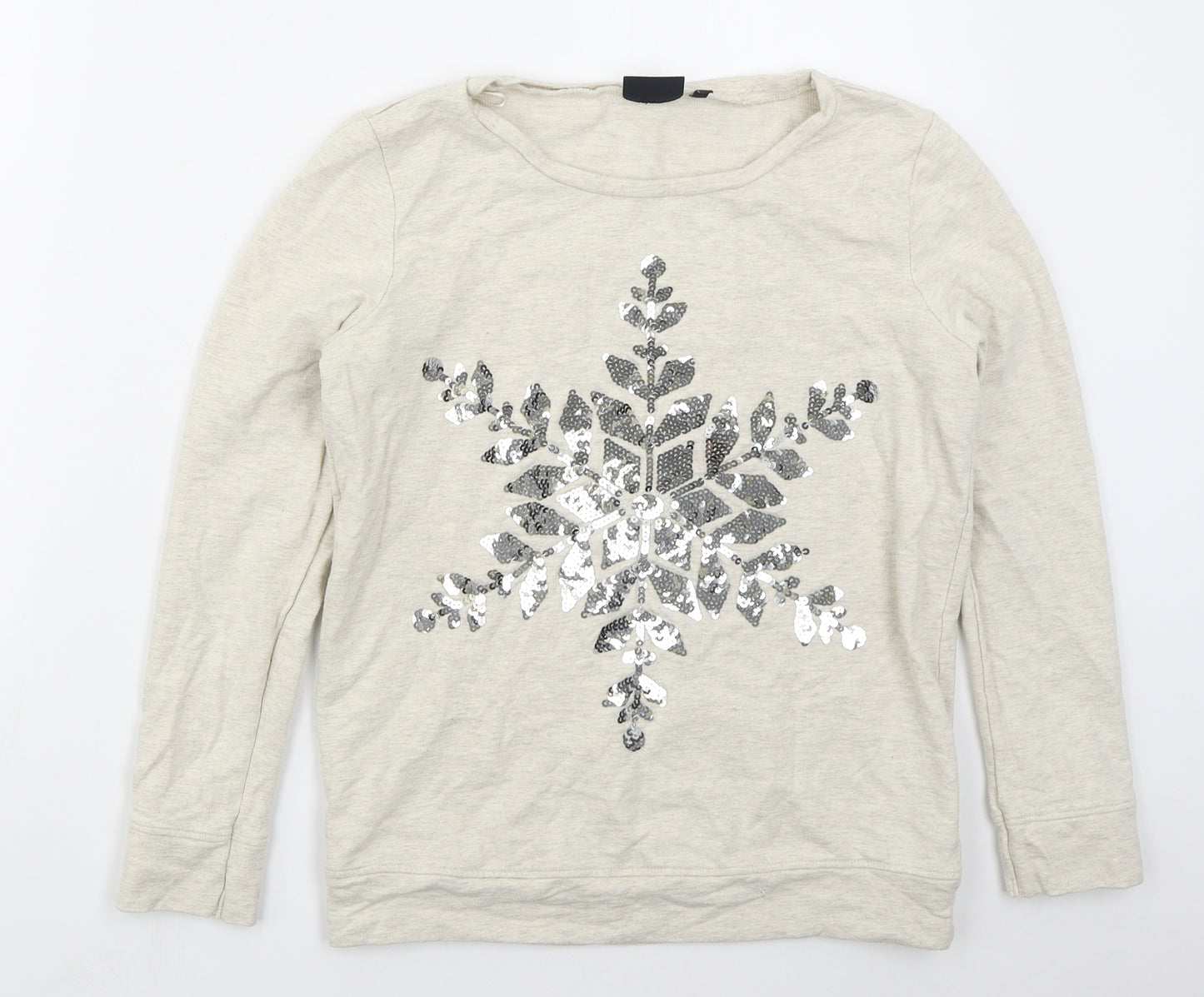 NEXT Womens Beige  Cotton Pullover Sweatshirt Size 12  Pullover - Snowflake