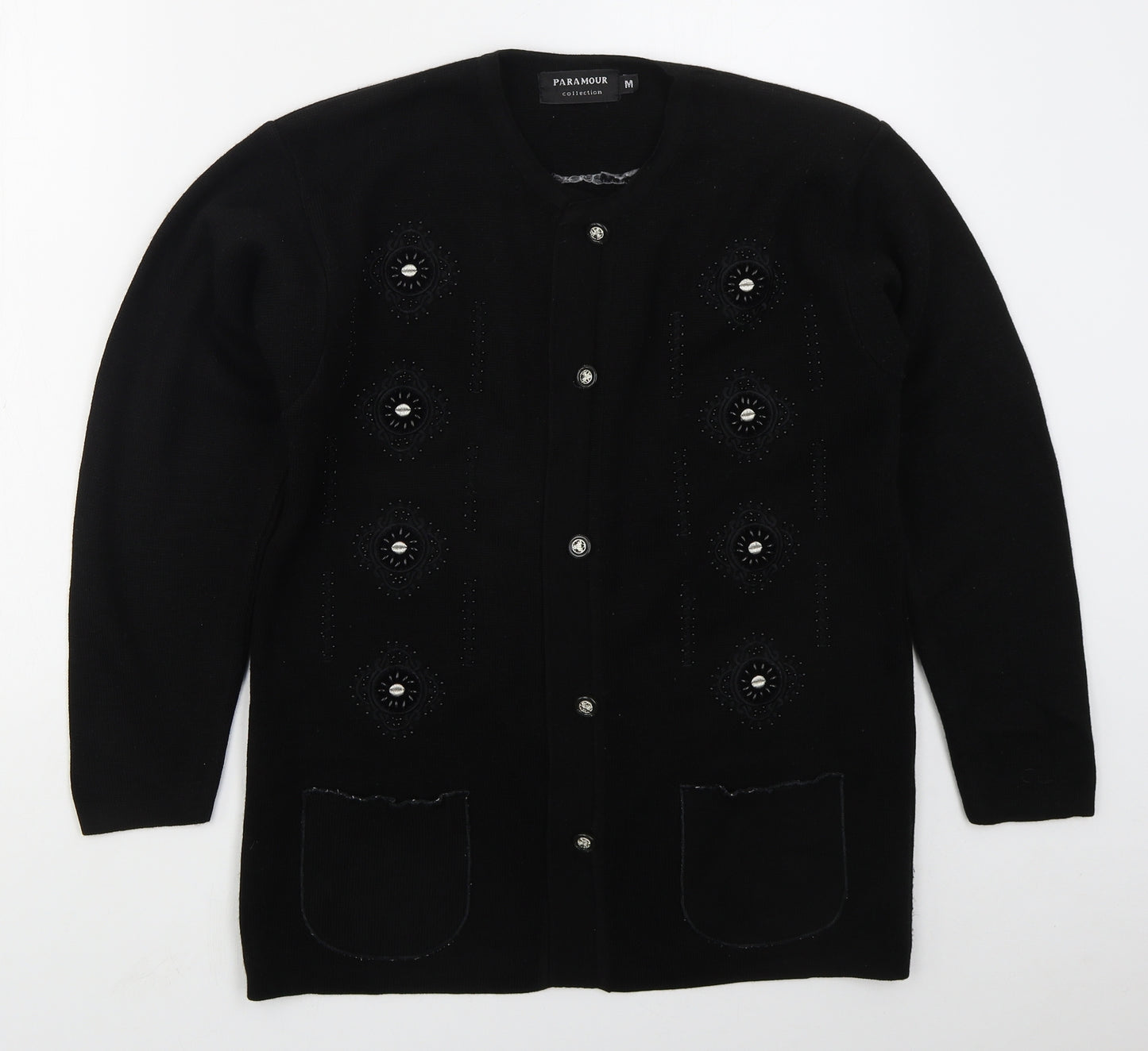 Paramour Womens Black Crew Neck  Acrylic Cardigan Jumper Size M