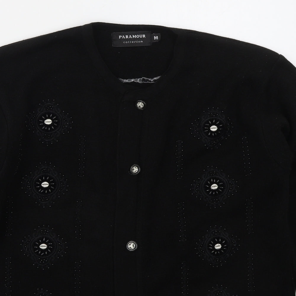 Paramour Womens Black Crew Neck  Acrylic Cardigan Jumper Size M