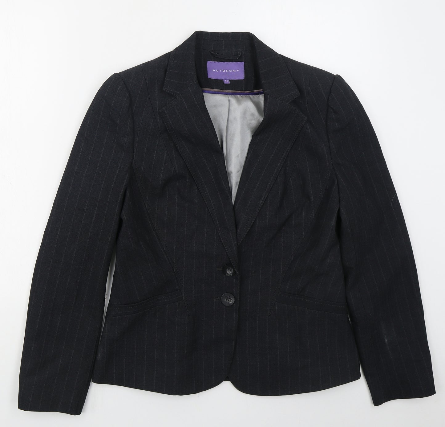 Autonomy Womens Grey Striped Polyester Jacket Suit Jacket Size 14
