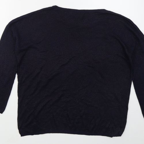 Amchi Womens Blue Boat Neck  Acrylic Pullover Jumper Size L