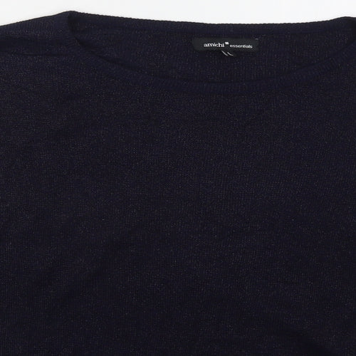 Amchi Womens Blue Boat Neck  Acrylic Pullover Jumper Size L