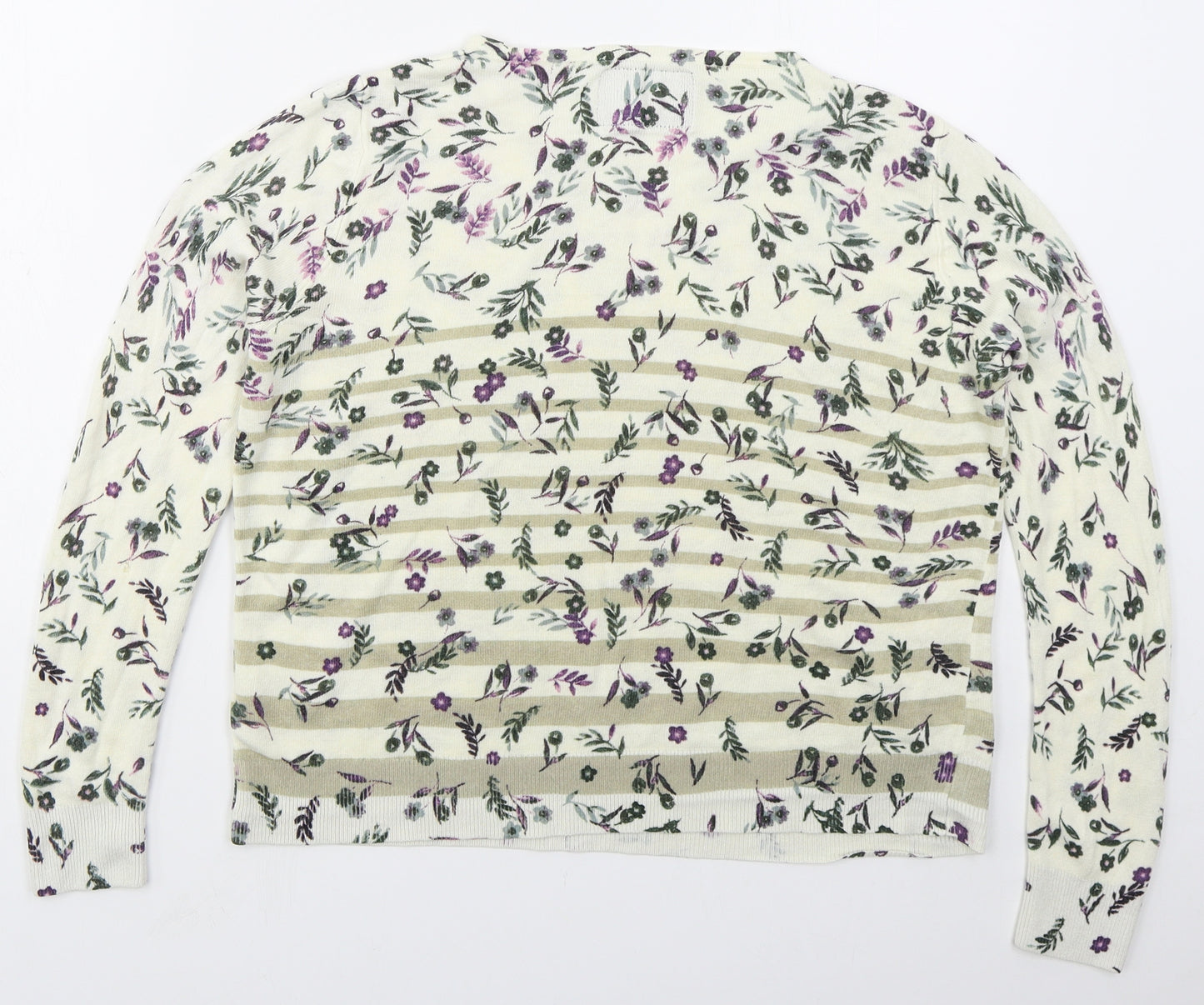 Maine Womens Beige Round Neck Floral Acrylic Pullover Jumper Size 16