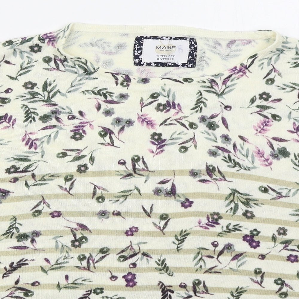 Maine Womens Beige Round Neck Floral Acrylic Pullover Jumper Size 16