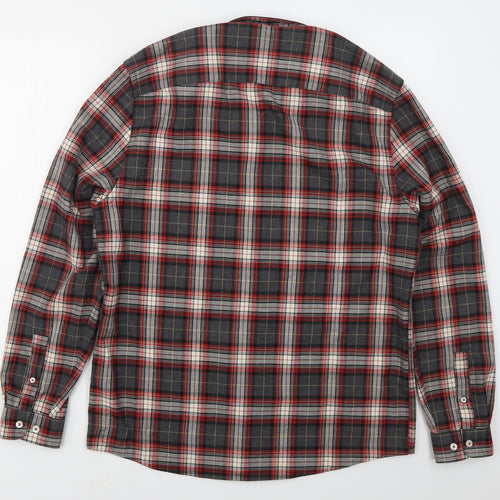 River Island Mens Grey Check Polyester  Button-Up Size L Collared Button - Red