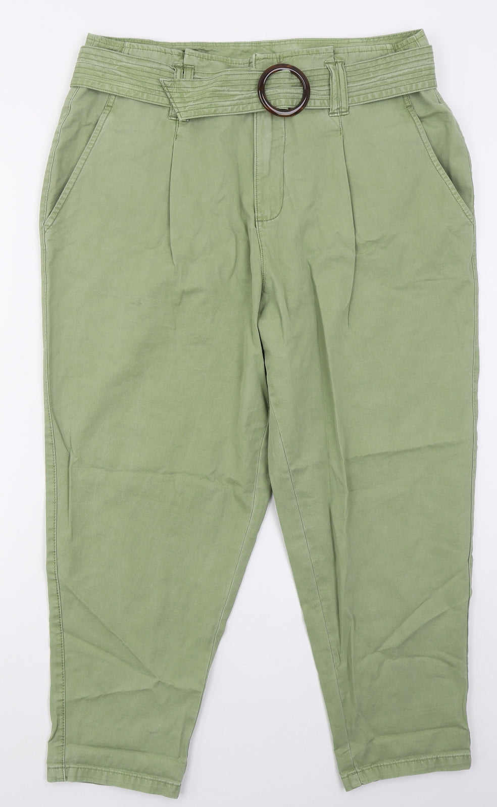 F&F Womens Green  Cotton Trousers  Size 14 L25 in Regular Button