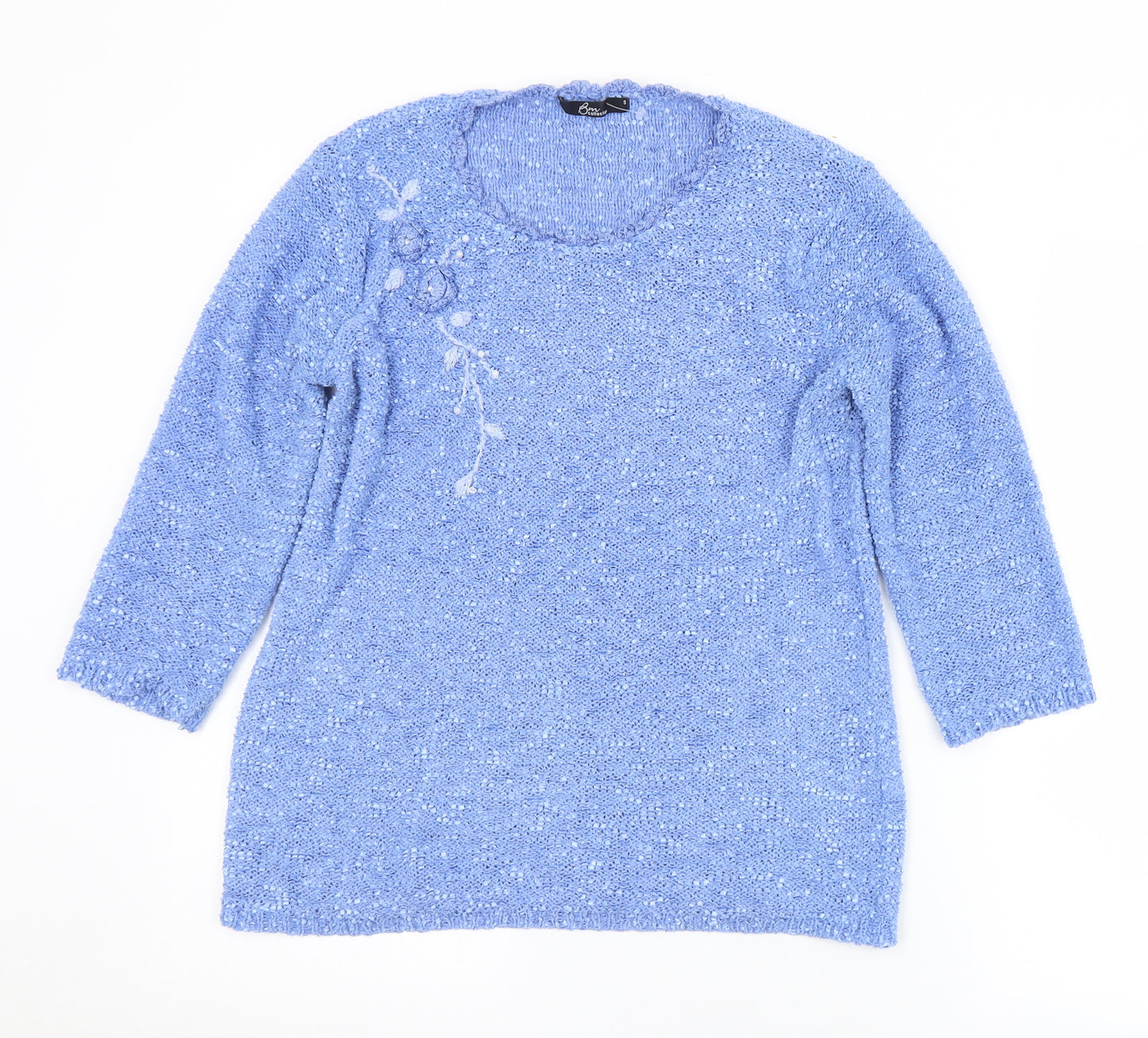 BM Womens Blue Round Neck Floral Polyester Pullover Jumper Size S