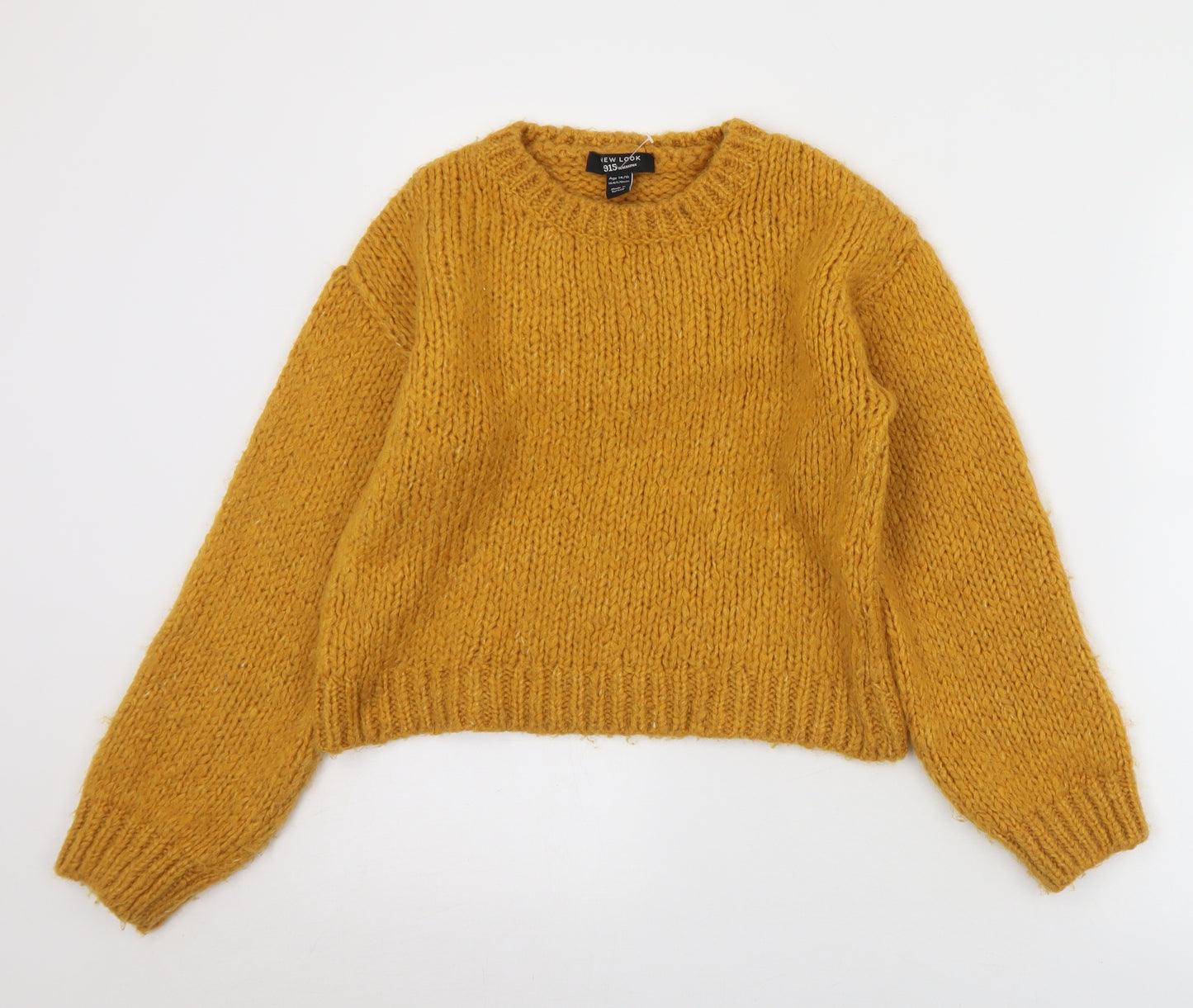 New Look Girls Yellow Crew Neck  Acrylic Pullover Jumper Size 14-15 Years