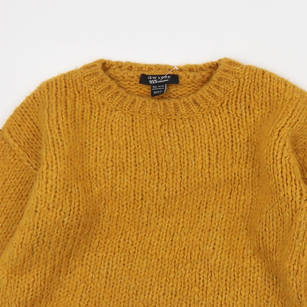 New Look Girls Yellow Crew Neck  Acrylic Pullover Jumper Size 14-15 Years