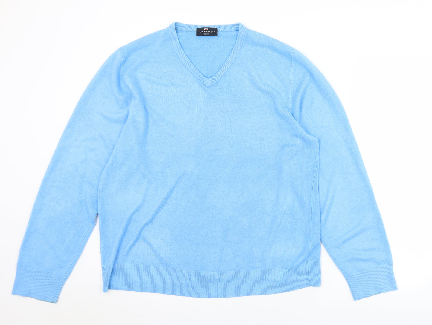Marks and Spencer Mens Blue V-Neck  Acrylic Pullover Jumper Size L