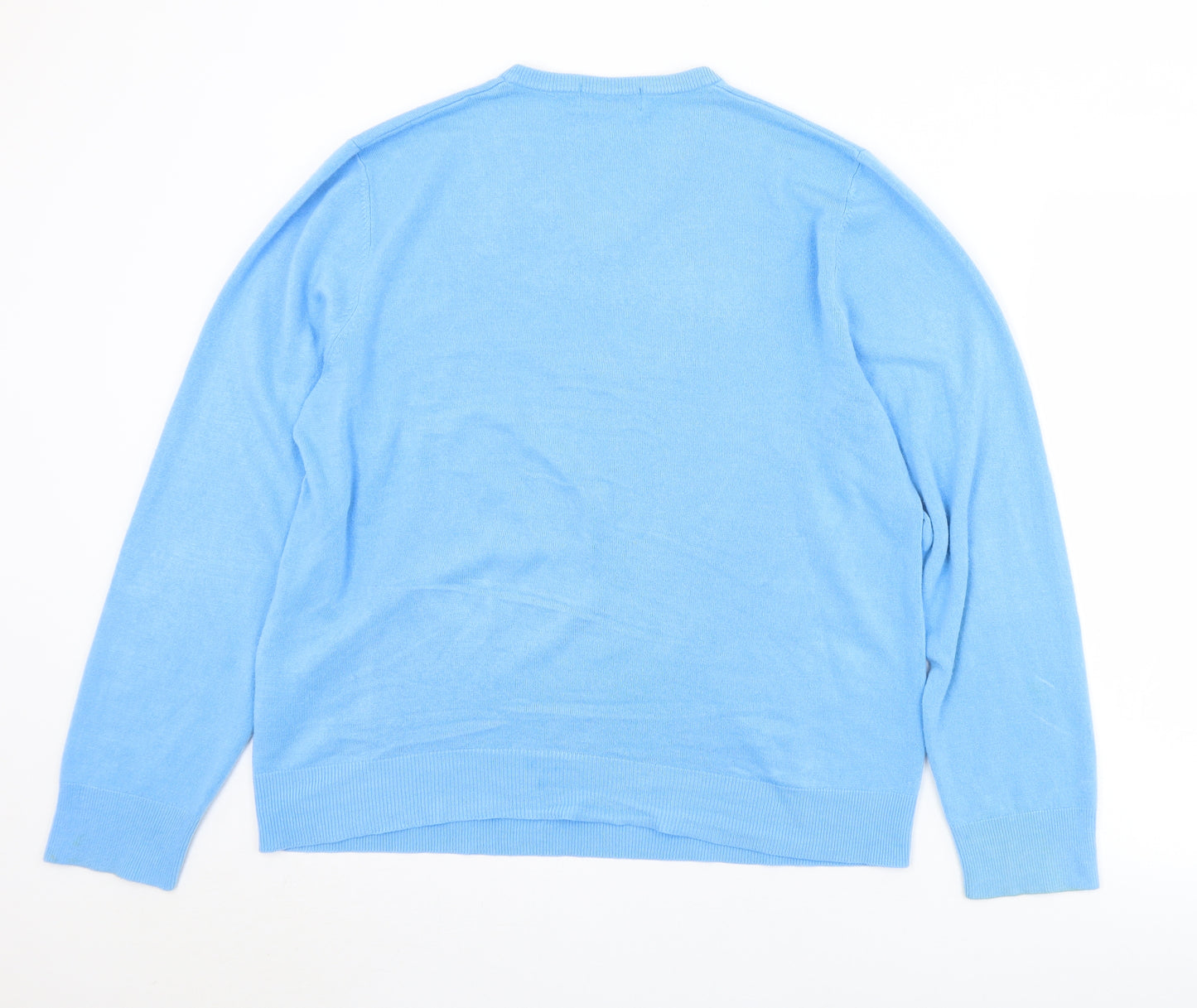 Marks and Spencer Mens Blue V-Neck  Acrylic Pullover Jumper Size L