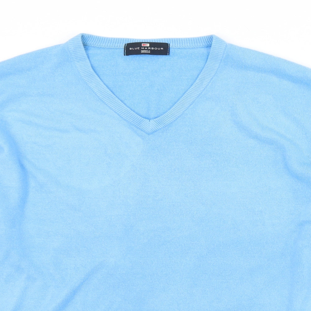 Marks and Spencer Mens Blue V-Neck  Acrylic Pullover Jumper Size L