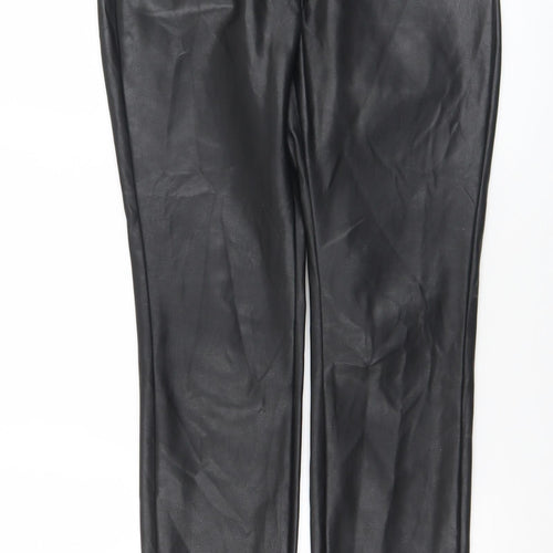 Topshop Womens Black  Polyurethane Trousers  Size 10 L29 in Slim Zip