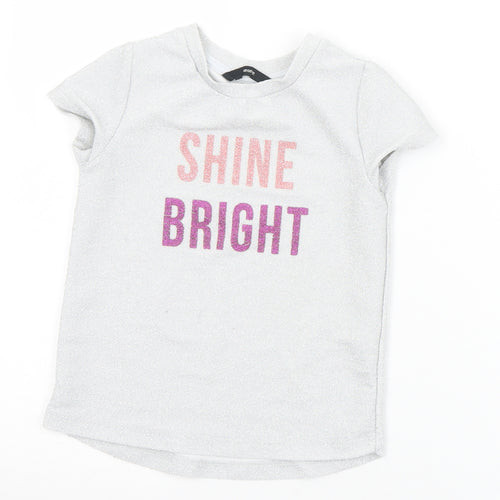 George Girls Silver  Polyester Basic T-Shirt Size 4-5 Years Crew Neck  - Shine Bright