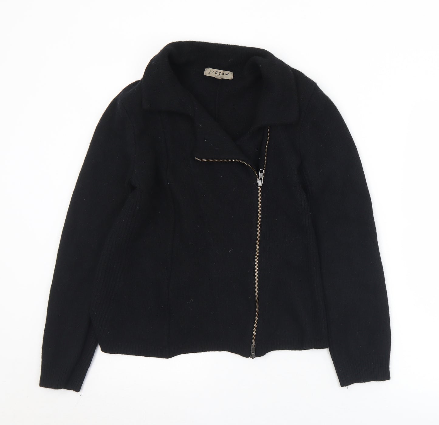 Jigsaw Womens Black Collared  Wool Cardigan Jumper Size M