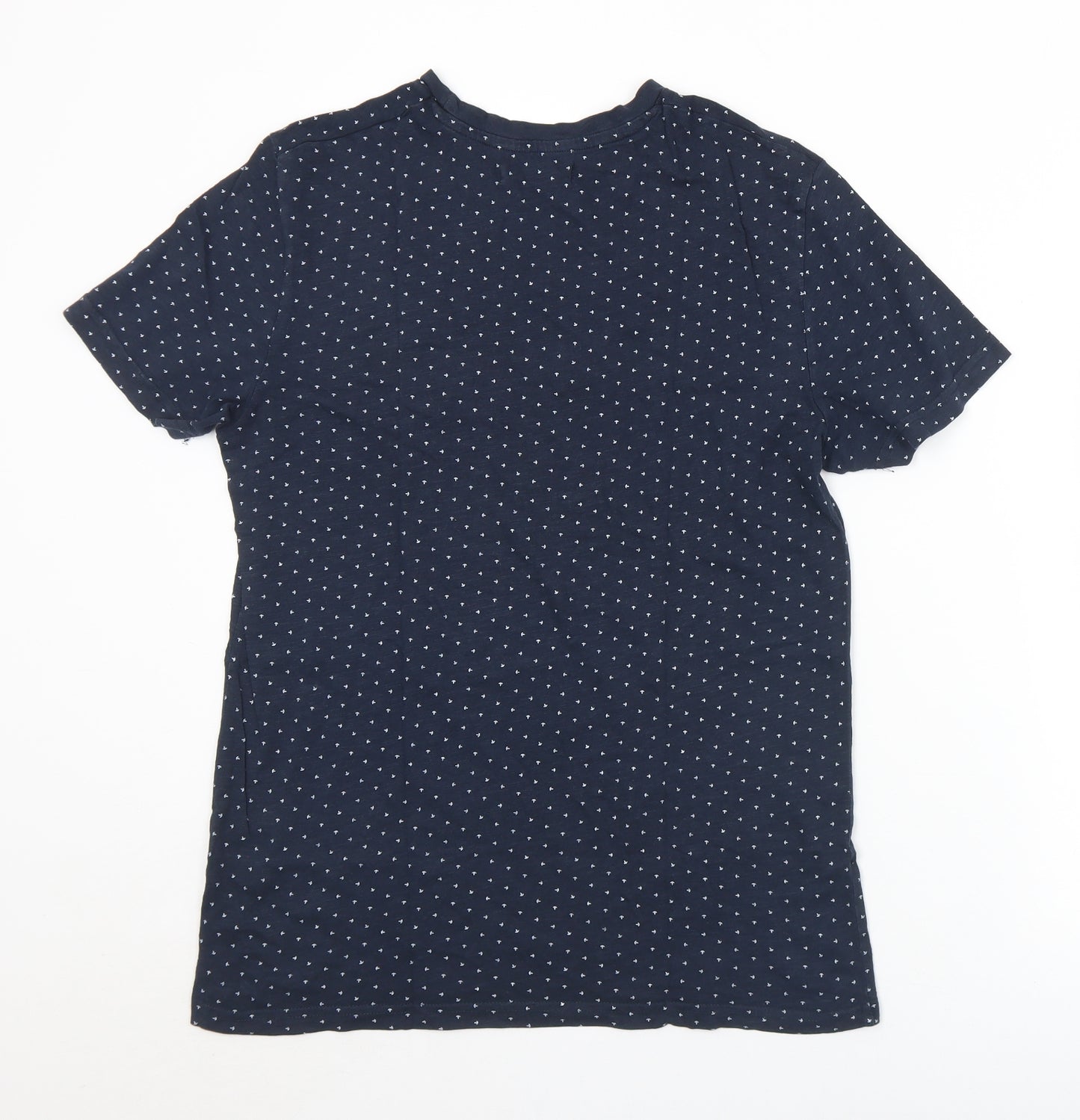 Celio Mens Blue Geometric Polyester  T-Shirt Size S Crew Neck