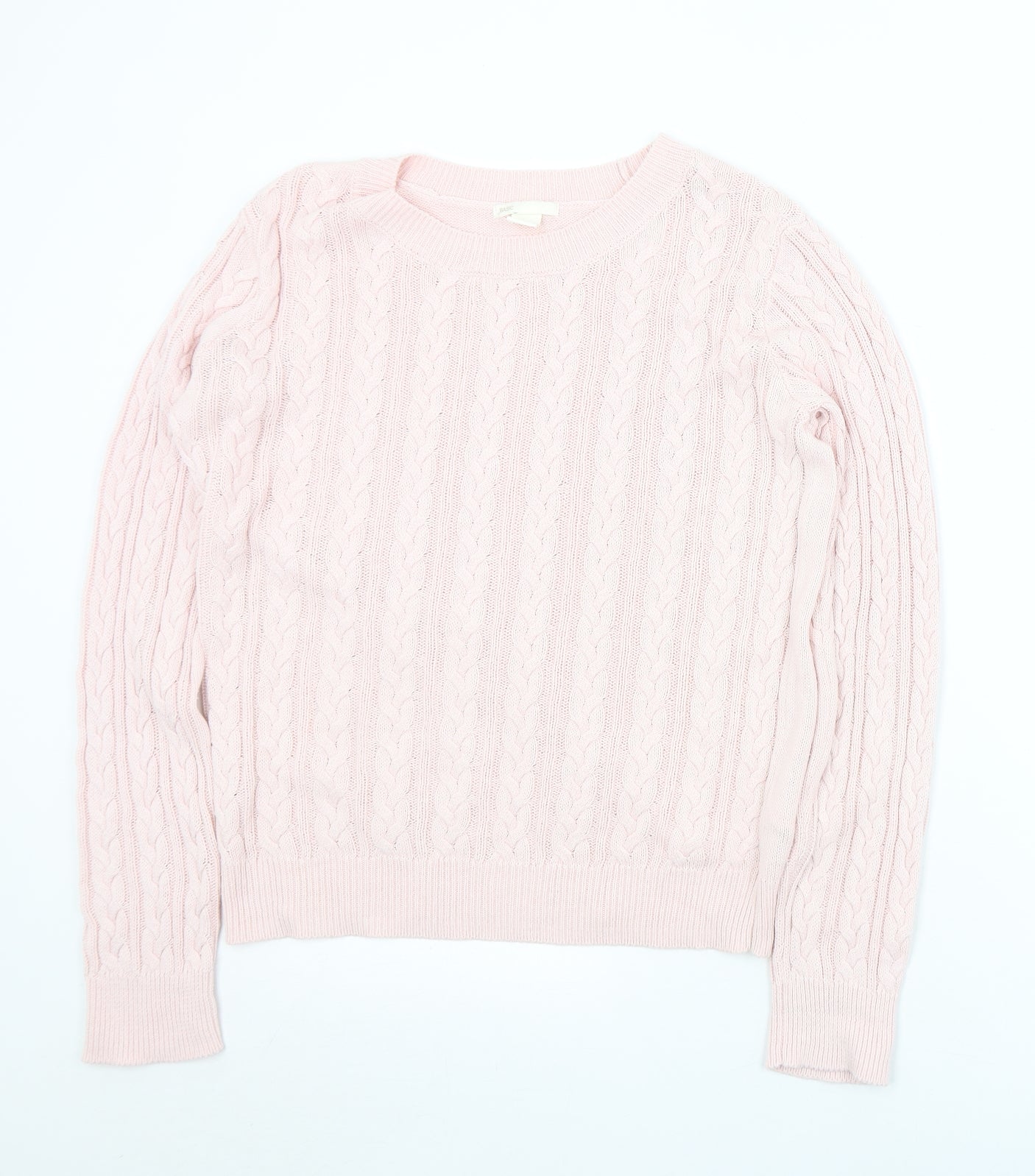 Basic Womens Pink Crew Neck  Cotton Pullover Jumper Size M