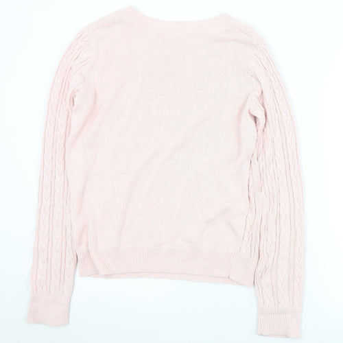 Basic Womens Pink Crew Neck  Cotton Pullover Jumper Size M