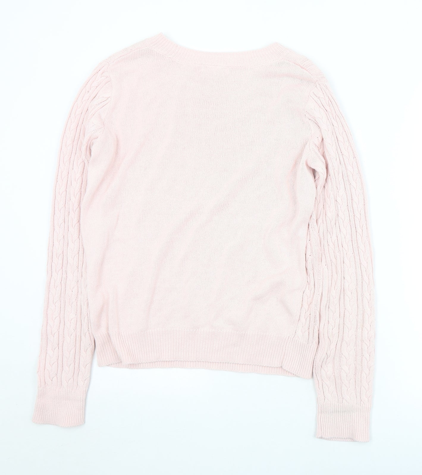 Basic Womens Pink Crew Neck  Cotton Pullover Jumper Size M