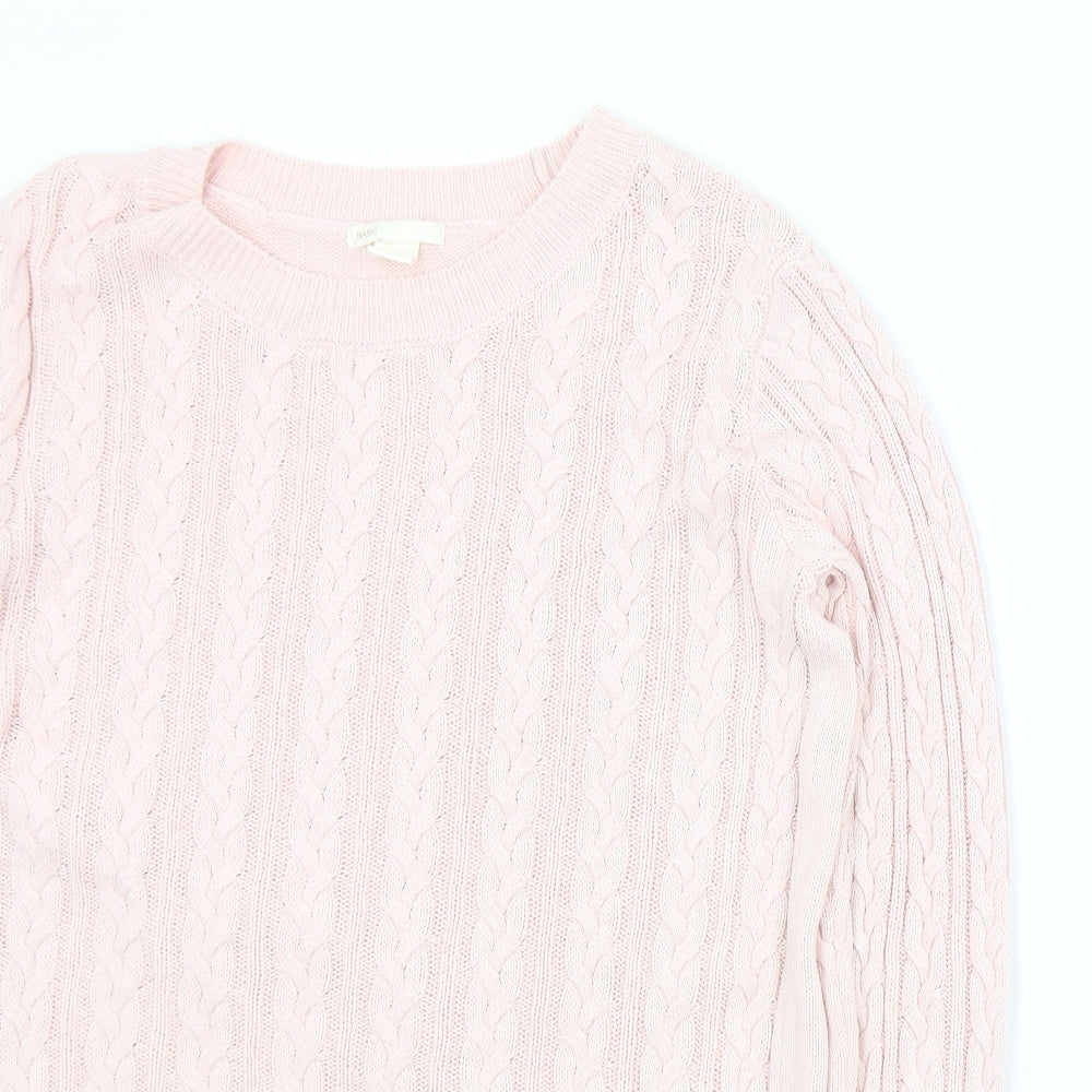 Basic Womens Pink Crew Neck  Cotton Pullover Jumper Size M