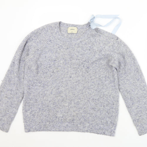 Papaya Womens Blue Crew Neck  Acrylic Pullover Jumper Size M