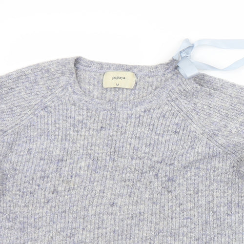 Papaya Womens Blue Crew Neck  Acrylic Pullover Jumper Size M